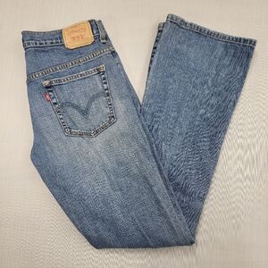Levis 515 Jeans Blue Womens 10L (32.5 x 32.5) Boot Cut Distressed Med Wash Denim